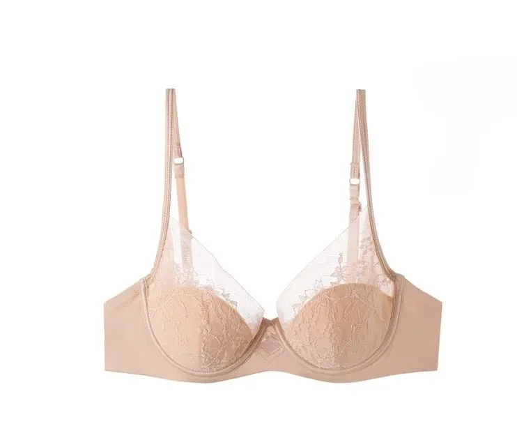 Set Lingerie Renda dan Satin Gaya Perancis, Bra Tali Dapat Disesuaikan & Bantalan Tipis Kawat Lembut Nyaman Pakaian Dalam Anak Perempuan Muslim