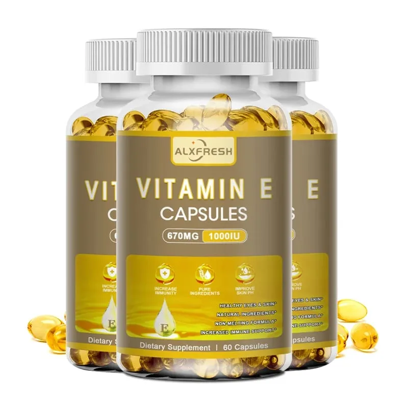 Alxfresh Vitamin E 670 mg (1000 IU) - Natural Dietary Supplement Antioxidant Skin Immune System Support Gluten Free Vegen