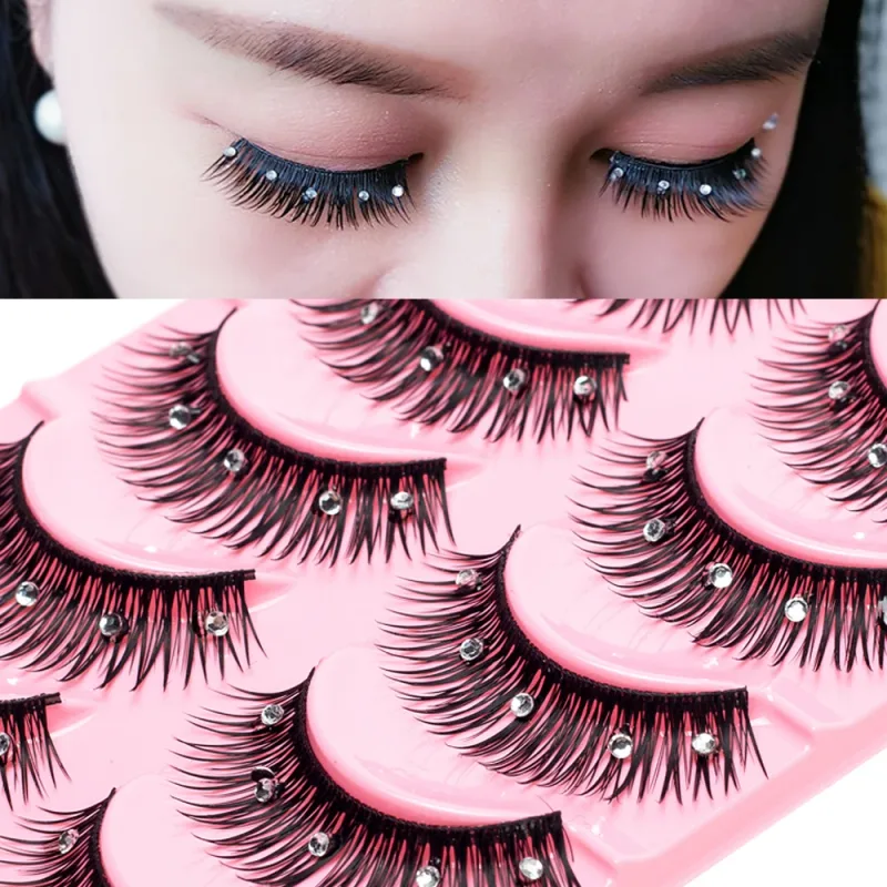 5 Pairs Makeup Diamond False Eyelashes Set Show Catwalk Party Shinny Eye Lashes Handmade Eyelash Shinning Cosmetics