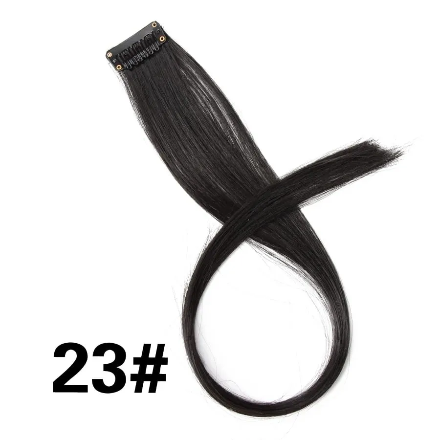 Lige farvet hårstykke Hair Extensions Clip In Highlight Regnbuehår Pink Blå Lilla Syntetisk på klips til kvinder piger — image 29