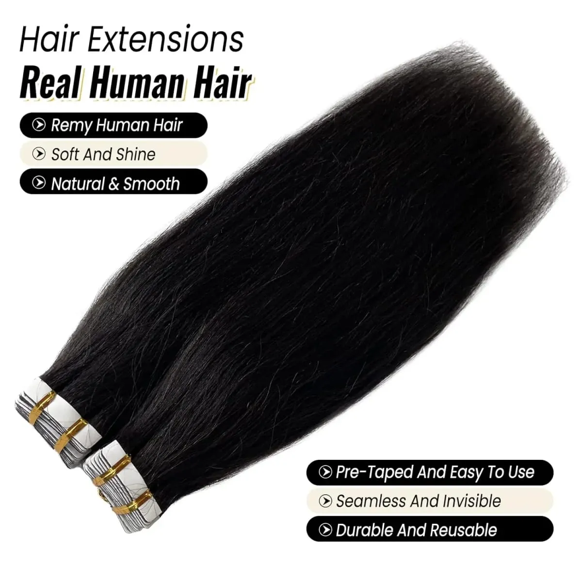 Straight Tape in Hair Extensions Brazilian 100% Real Human Hair Adhesive Invisible Glue Natural Black Tape ins Hair For Women 20Pcs/50g
