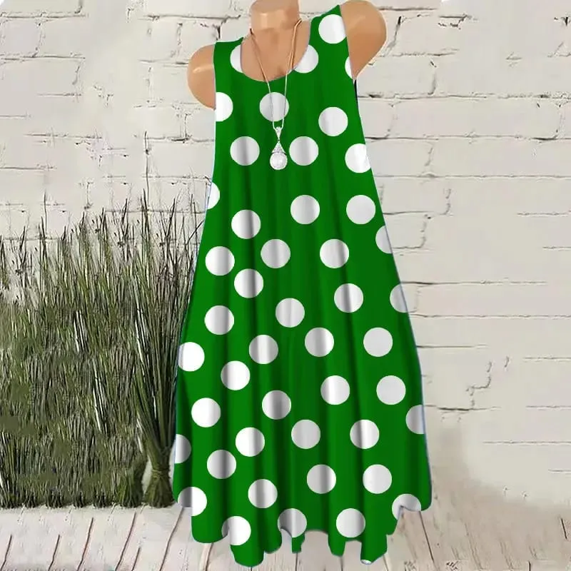 Round Dot Pattern Fashion Women Mini Dresses Summer Sleeveless 3D Printing Street Ladies Trend Dress 3XL Plus Size Casual Dress