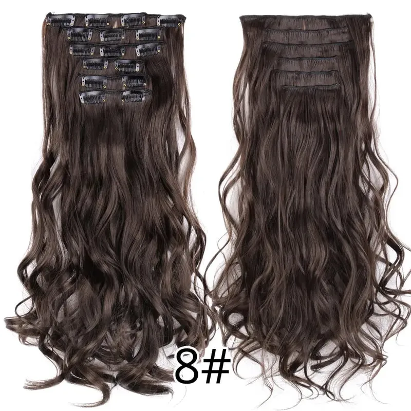 Black Clip In Extensions Straight 22" Long Synthetic Thick Clips On Hair Piece For Women 6Pcs/Set Curly Full Head Weddings Daily