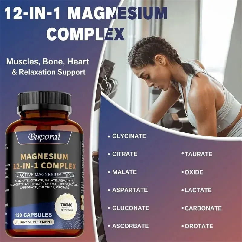 Magnesium Complex Capsules - Promotes Bone Heart and Muscle Health Soothes Nerves Boosts Natural Energy Improves Immunity