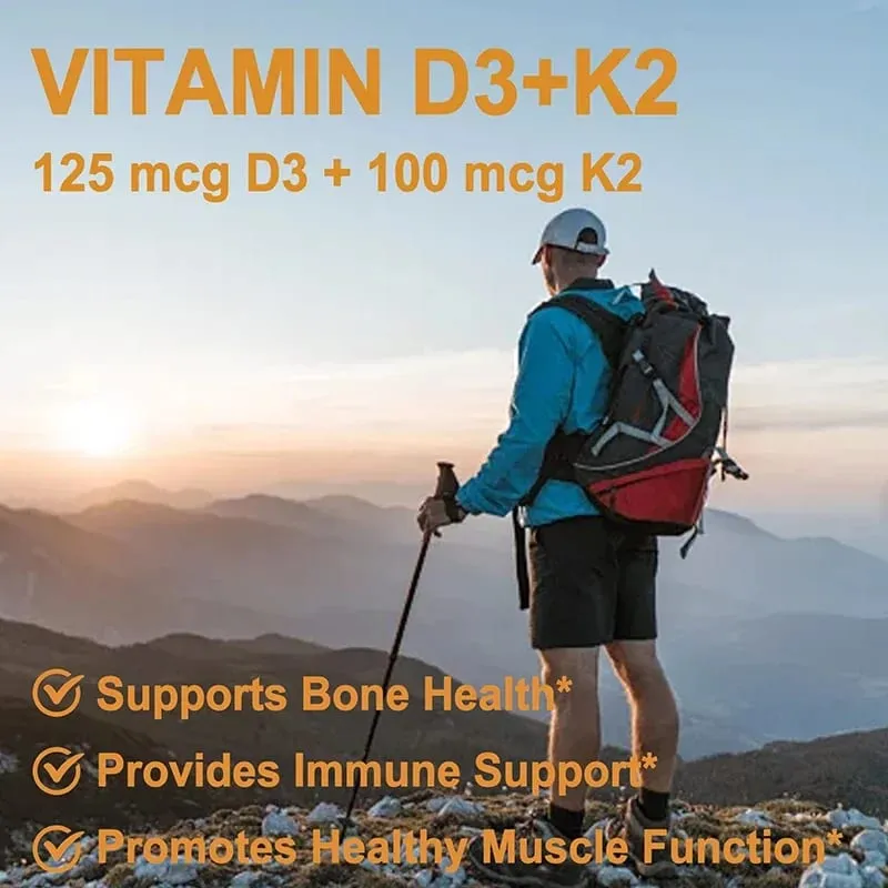 Vitamin D3 + K2 - Immunity Strong Bones Heart Health Joint Health Muscle - Promotes Calcium Absorption Supplement — image 6