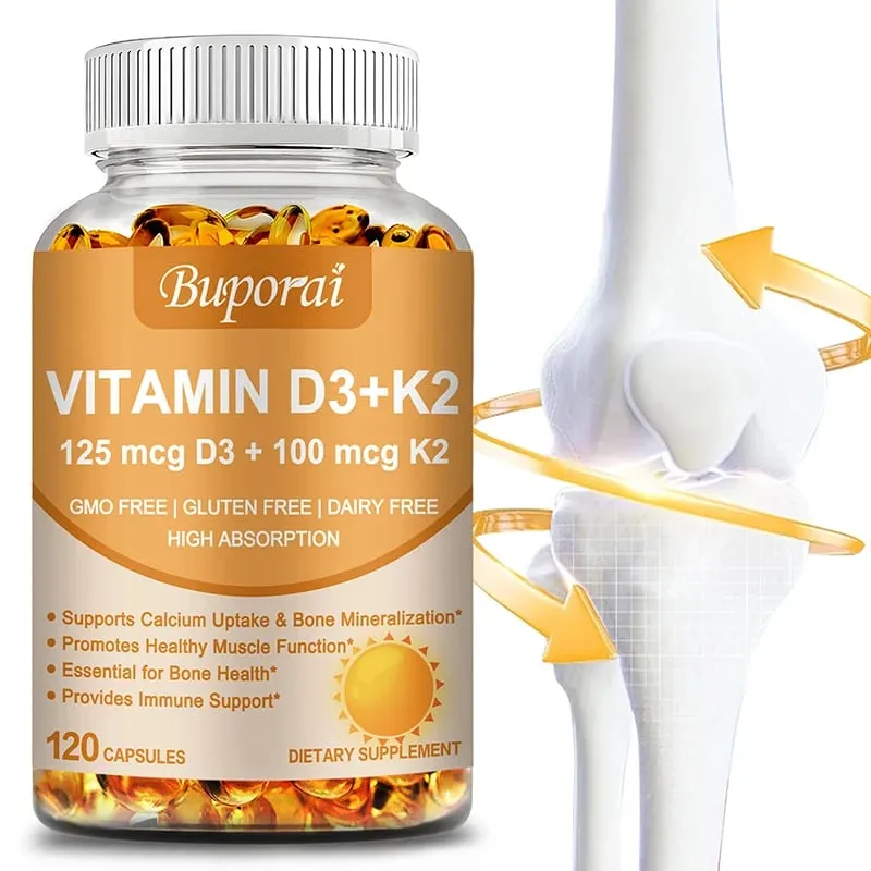Vitamin D3 + K2 - Immunity Strong Bones Heart Health Joint Health Muscle - Promotes Calcium Absorption Supplement — image 1