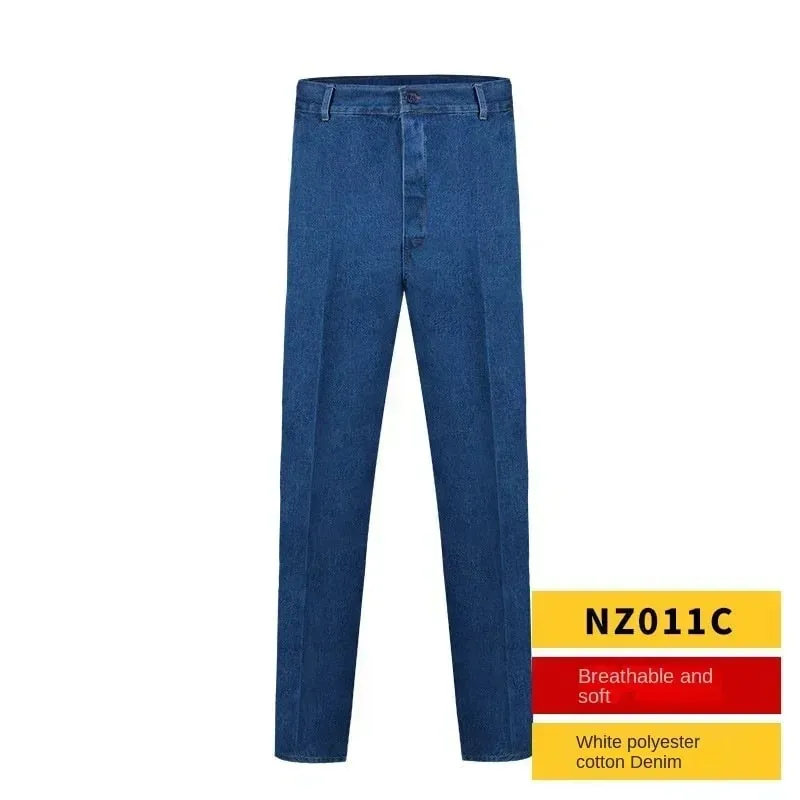 Men's Work Pants with Thick Loose Wear-resistant Welded Heat-resistant Reflective Strips Jeans Plus Size Labor Protection Pants