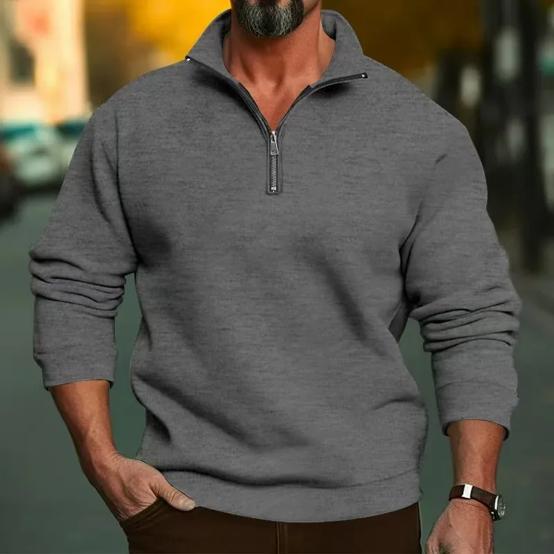 2026 Outdoor Men Zipper Sweatshirts Spring Quarter Zip Pullover Half Zipper Hoodie Men Gym Man Autumn Solid Men Sweatshirt Coat — image 10