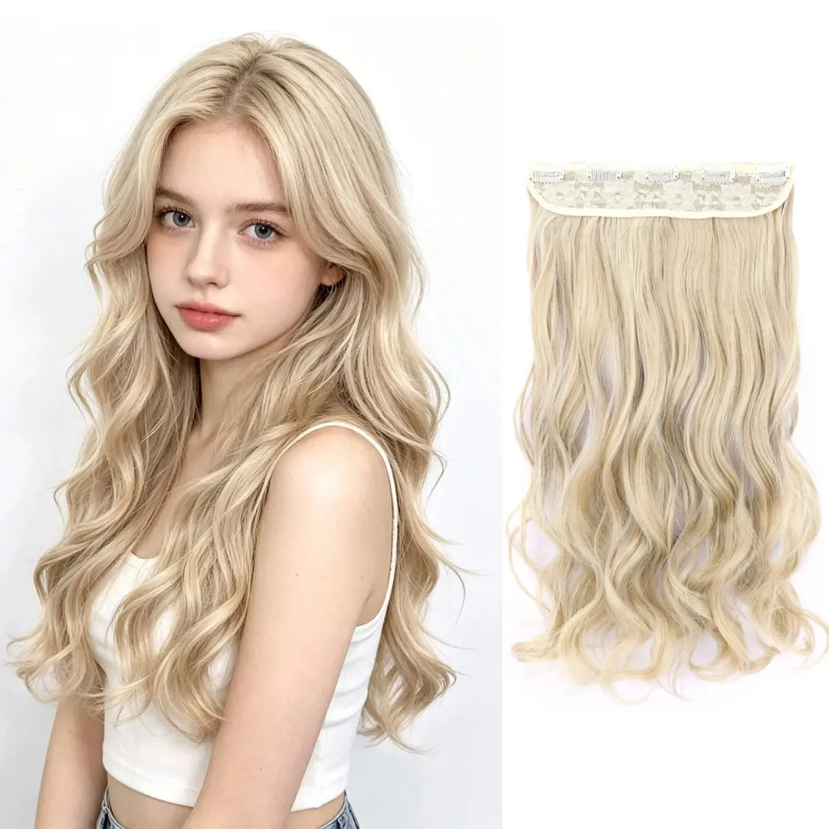 Extensions de cheveux synthétiques à clips, postiche ondulée en fibre haute température, 5 clips en une pièce, pour femmes, fête quotidienne, vacances