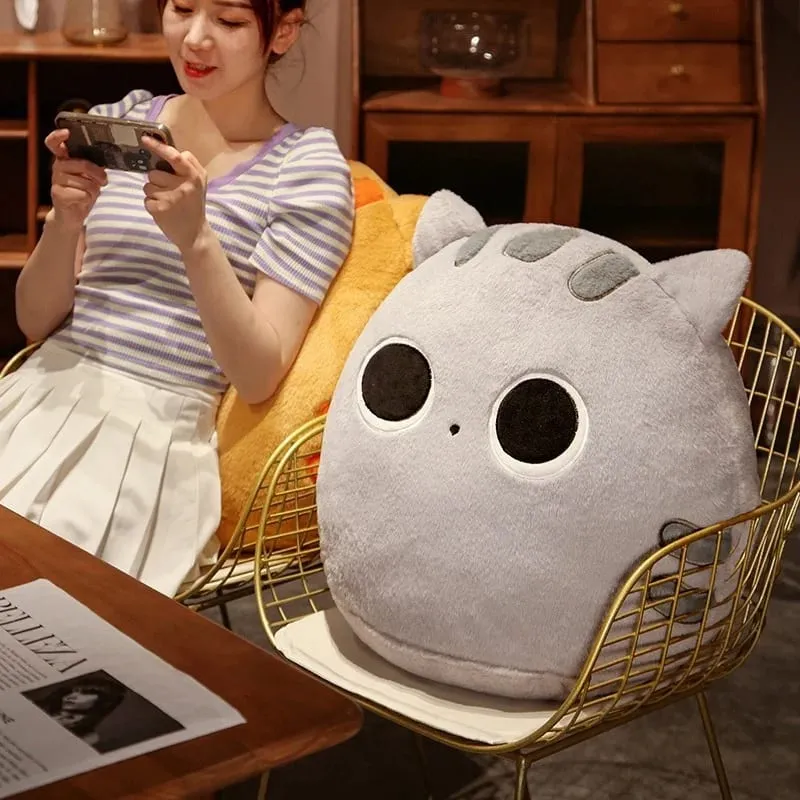 Generic Fluffy Cute Round Black And Brown Cat Plush Pillow Soft Stuffed Plush Toy Sofa Bed Back Cushion Home Decor For Adult — image 3