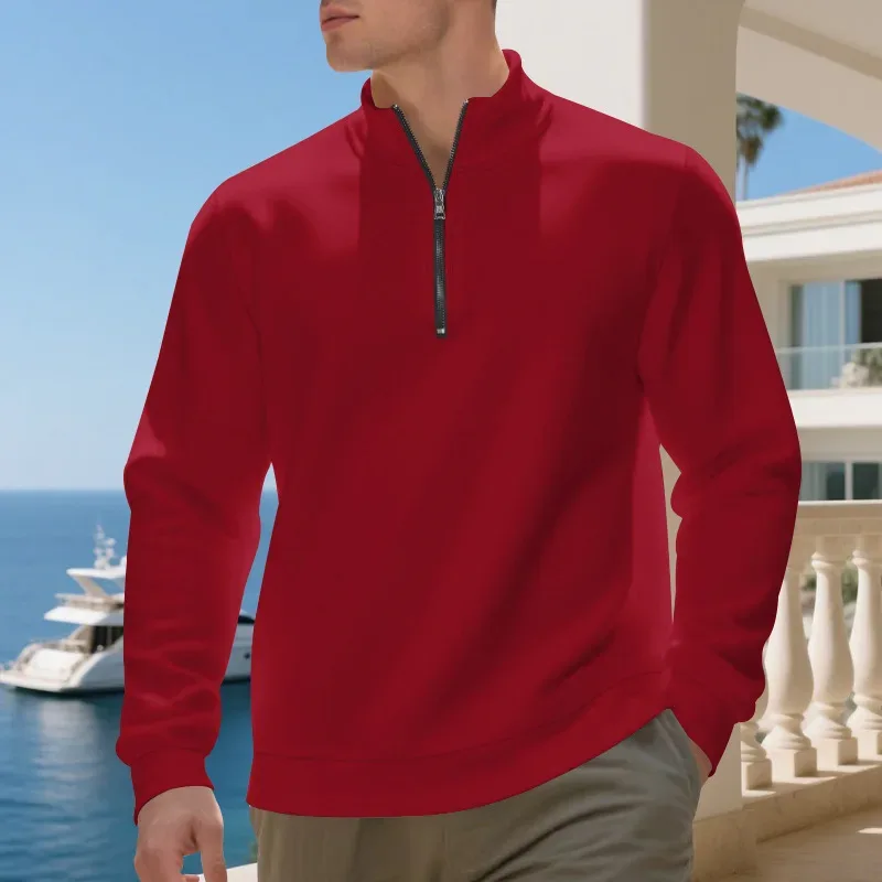 2026 New Fleece Lined Half Zip Sweatshirt for Men, Autumn Winter Solid Color Plus Size Casual Pullover Hoodie Daily Leisure Wear