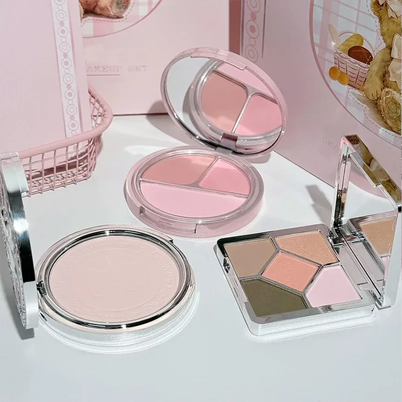 ART VALUE 7PCs Multipurpose Makeup Sets Include 3 Matte Lip Mud 1 Pressed Powder 1 Blush 1 Eyes Palette And Necklace Cosmetics