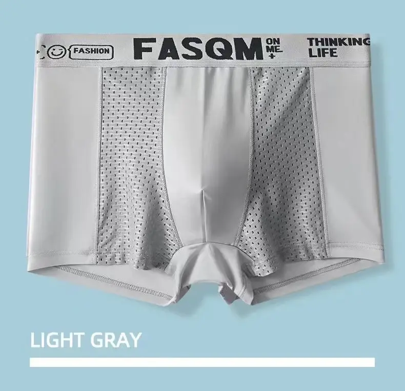 1pcs Mesh Ice Silk Boxer Shorts Men's Underwear FASQM Underpants Breathable Sexy Slim Panties Bamboo Lingerie Plus Size L-6XL