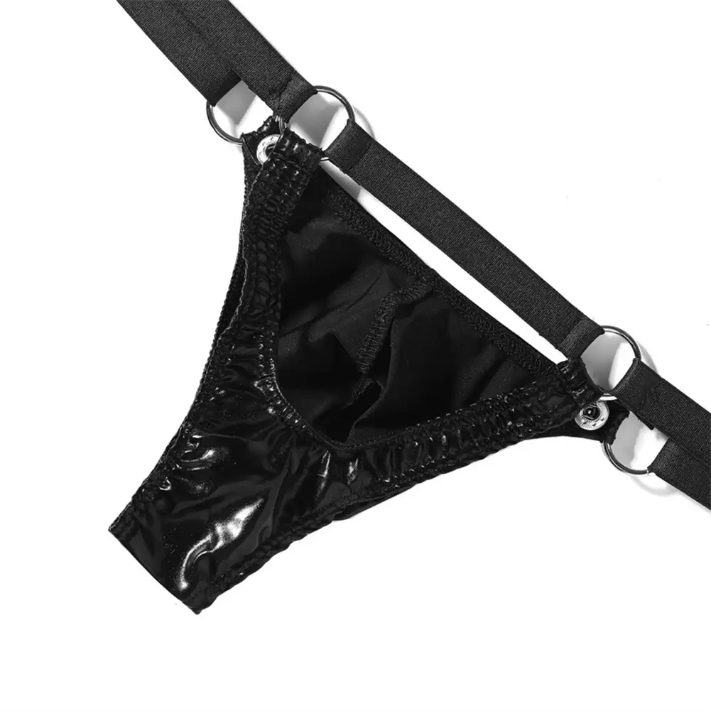 1pc masculino couro de patente g-string sexy tanga v-back baixo anel ascensão t-back bulge bolsa lingerie roupa interior gay sissy quente clubwear