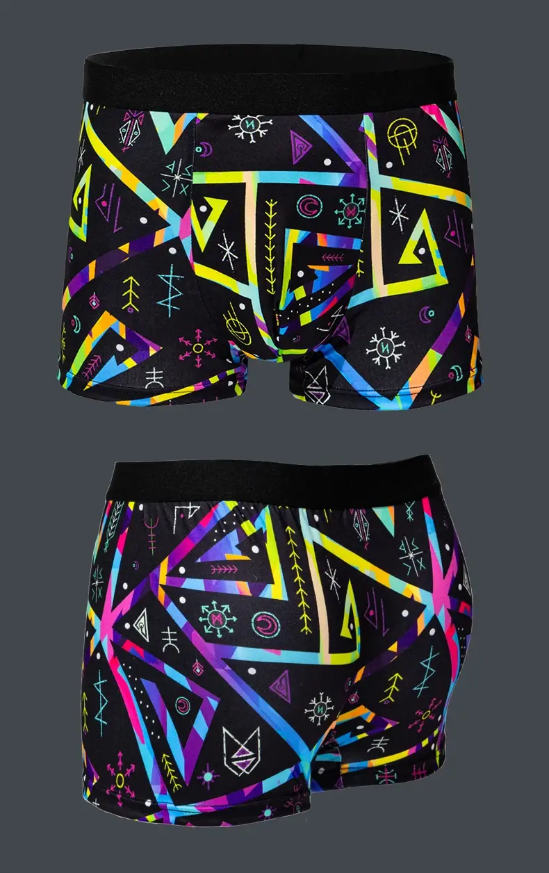 5-pcs Men's trendy graffiti, pixel, cyberpunk print boxer underwear, comfortable and casual and fashionable boxer