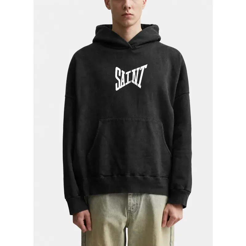Saint Arrival Hooded Oversize Hoodie Coat Black Cotton New Men Women Hoodies