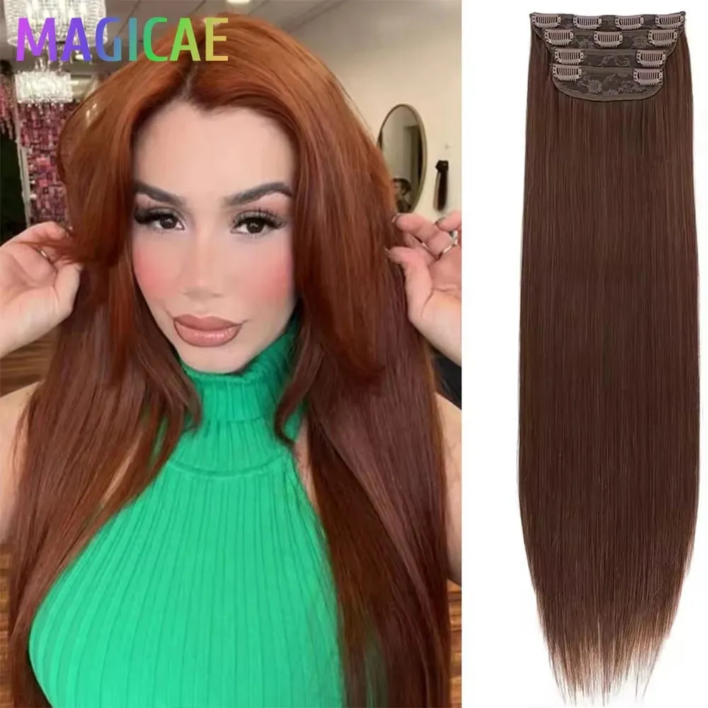 Magicae 24Inch 200G Straight Clip in Hair Extensions Blond 27/613 Ombre Brown 4Pcs/Pack Natural Bio Human-Like High Temperature