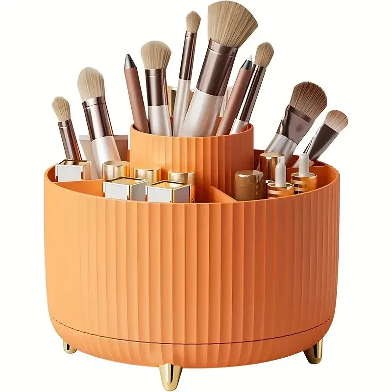 Makeup Brush Holder Organizer 5 Slot 360° Rotating Makeup Brushes Desktop Storage Organizers for Vanity Desktop Bathroom Office — image 10