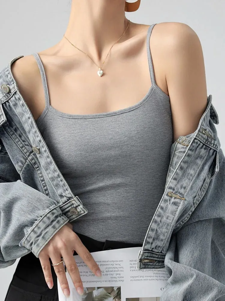 Women's Summer Basic Sleeveless Tank Top Spaghetti Strap Slim Fit Stretch Knitted Solid Color Camisole — image 5