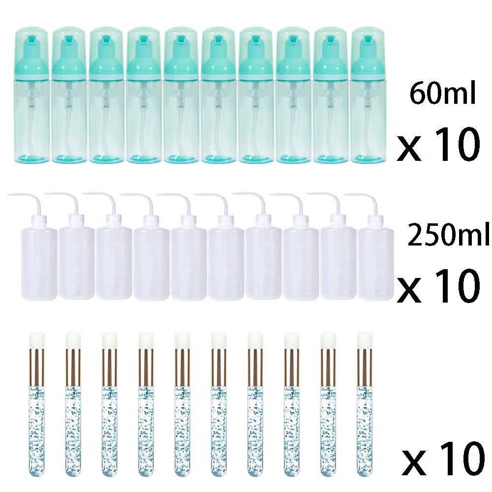 60ml Refillable Leakproof Empty Foam Mousse Pump Bottles Lash Extension Cleansing Kit Soft Brush 250ml Rinse Bottle Beauty Tools