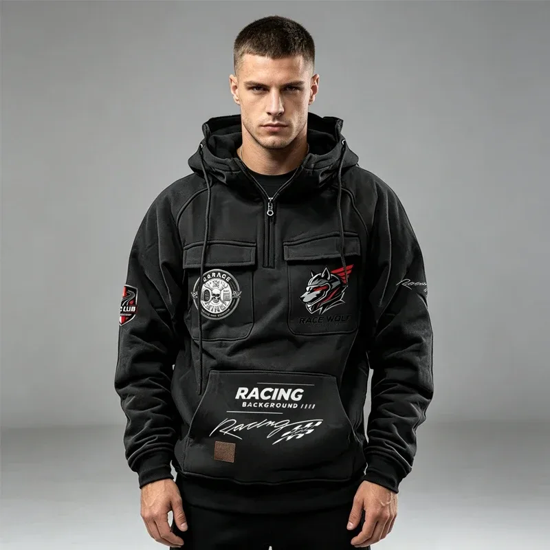 Men's Racing Suit With Large Pockets And Hooded Pullover. Men's Multi-pocket Outdoor Camping Hiking Sports Casual Jacket. — image 17