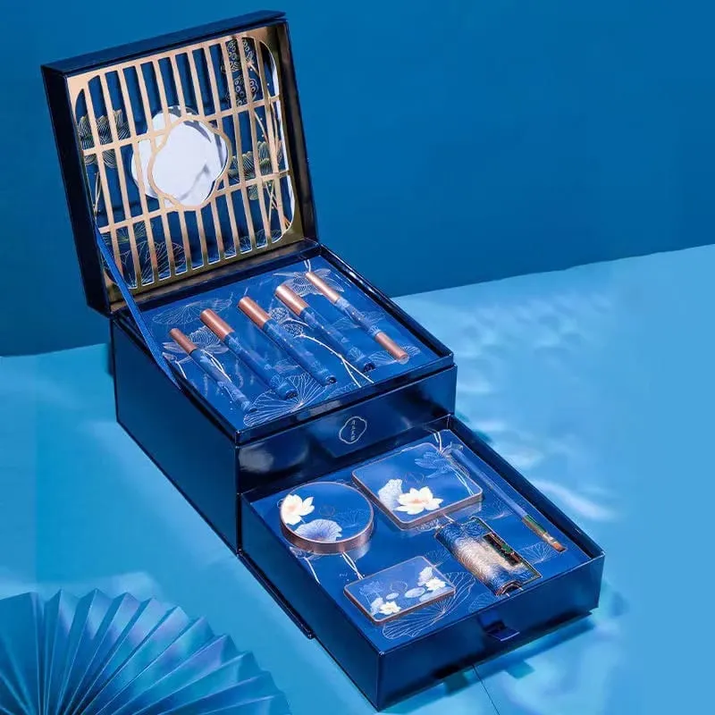 10pcs/set Chinese Style Jade Hibiscus Make Up Gift Box Ten-piece Birthday Gift Carved Lipstick Makeup Set For Makeup Cosmetics