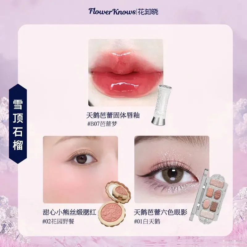 Flowerknows Complete Makeup Gift Set Long-Lasting Lip Glaze Blush & Shimmer Eyeshadow Palette All-in-One Beauty Kit Gift Box