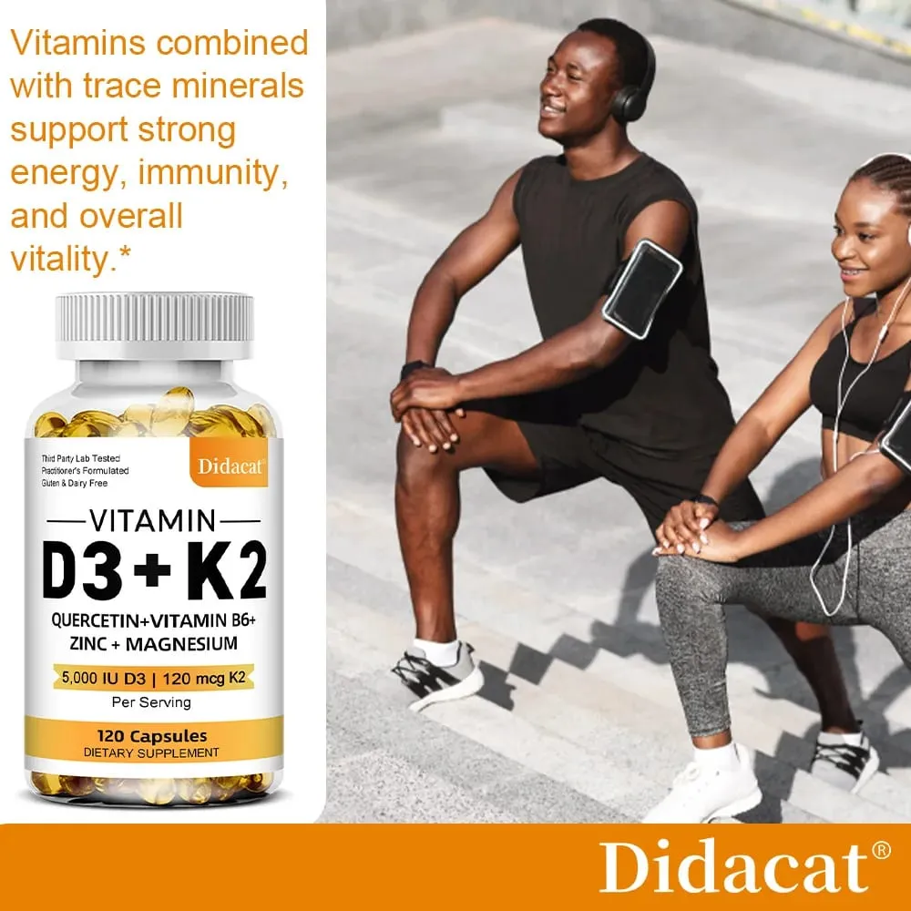 Suplemen Diet Vitamin D3 + K2 - Dukungan Kesehatan Tulang dan Jantung Membantu Mengatur Metabolisme Kalsium - 120 Softgels