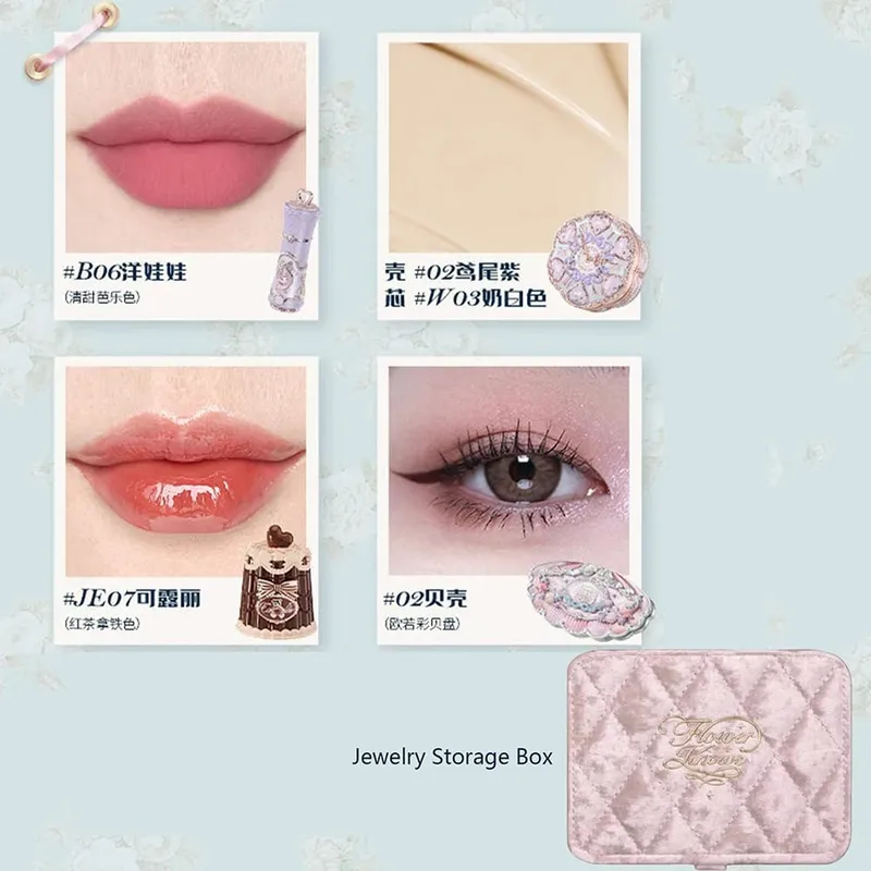 Flower Knows Makeup Profissional Completa Eye Shadow Air Cushion CC Cream Blush Lipstick & Mascara Jewelry Storage Box Gift Set