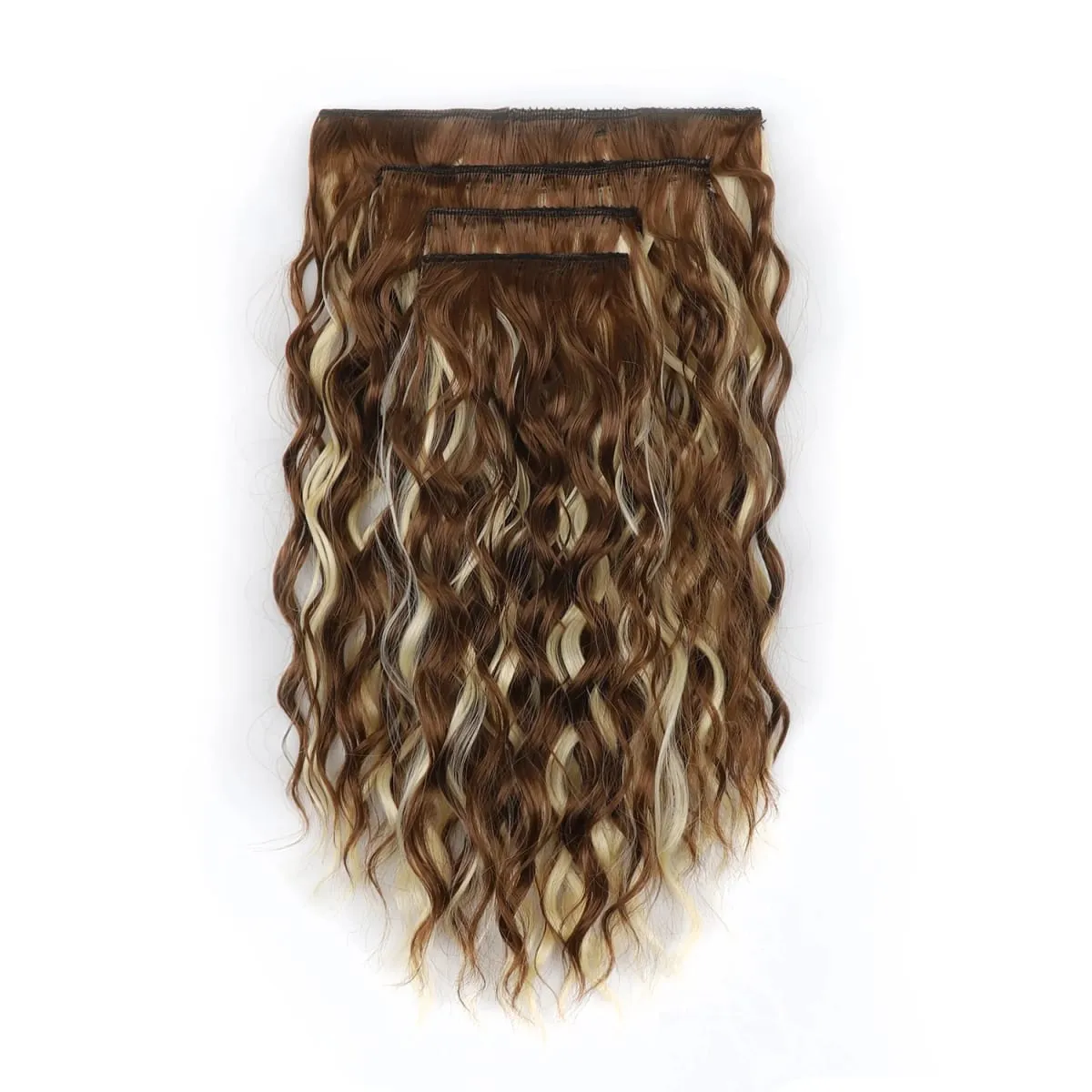 4PCS Synthetic Hair Extensions 14inch Short Curly Wavy Brown Blonde Invisible Lace Weft Natural Soft Hairpieces for Women — image 4