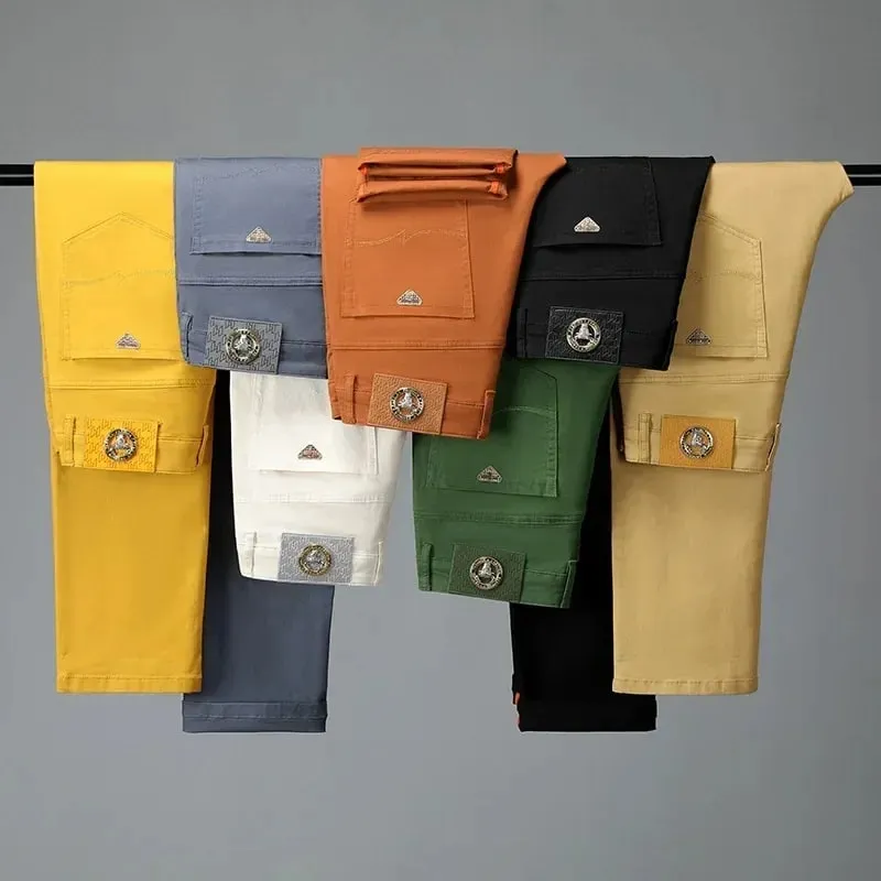 Seven-Color Stretch 97% Cotton and 3% Spandex Jeans Men Trendy Wild Simple High-End Slim-Fitting Small Straight Casual Trousers