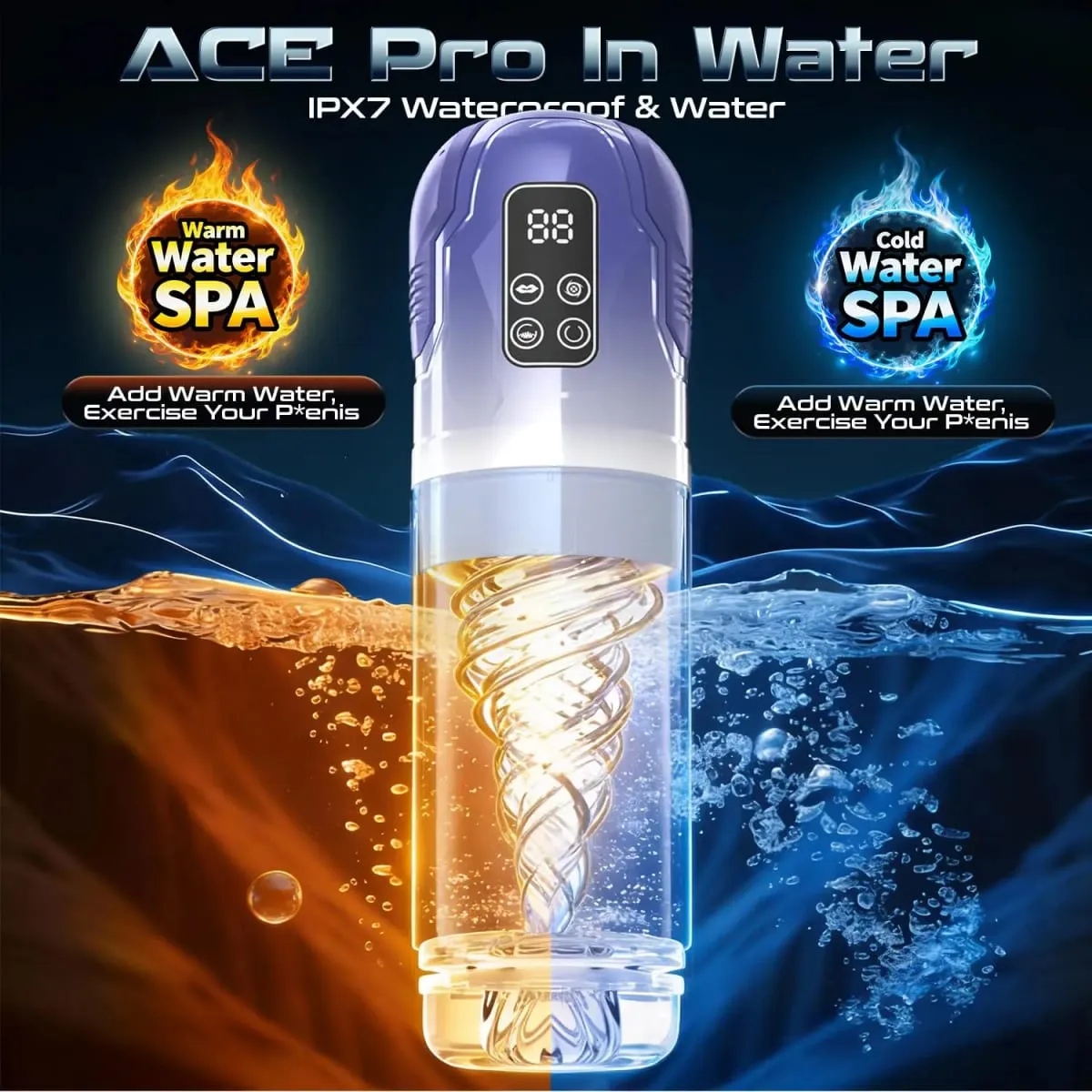LCD Automatic Sucking Male Masturbator Penis Pump Water SPA Real Pocket Pussy Stroker Thrusting Rotating Licking Sex Toy for Men