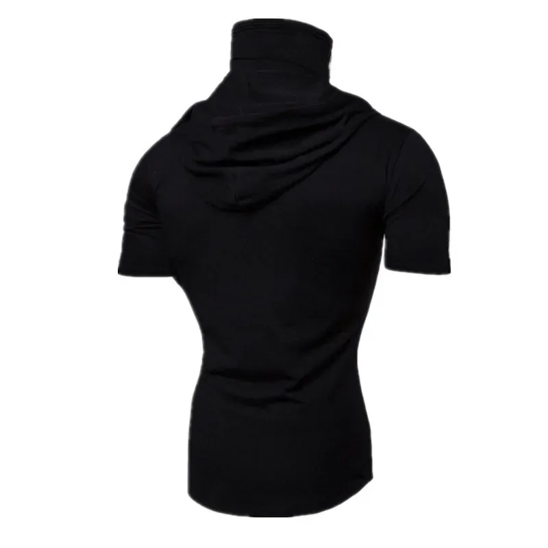 Men New Gym Thin Hoodie Short Sleeve Hoodies With Mask Sweatshirt Casual Splice Large Mask Hoodie Sweatshirt Hooded Tops Cycling