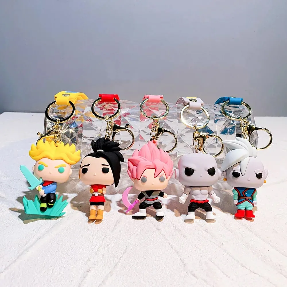 Anime Dragon Ball Keychain PVC Cartoon Cartoon Figure Trunks Son Goku Piccolo Buu Vegeta Figures Key Chain Keyring Bag Decor