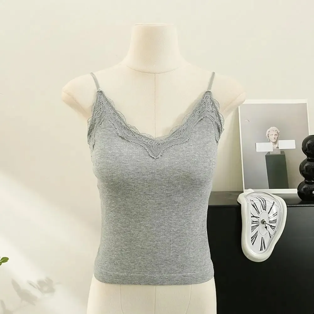 Högkvalitativt mode andas spets Camisole Strap BH Enfärgad sommartopp Sexig stil Wire-Free Crop Top