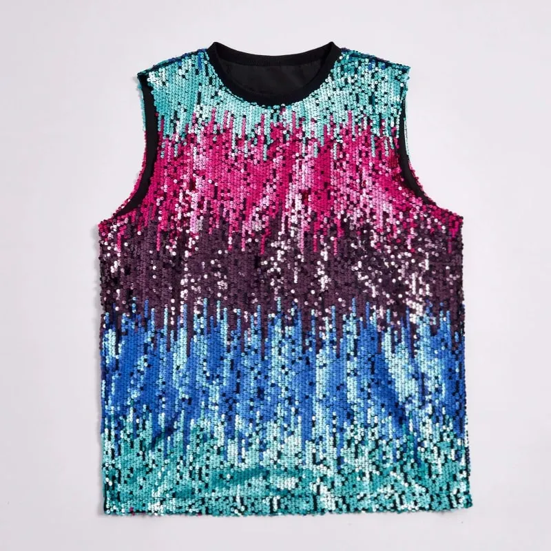 2025 Fashion Pullover Sleeveless Multi-color Sequined T-shirt/vest for Women Urban Street Style Multicolored Women's Tank Top