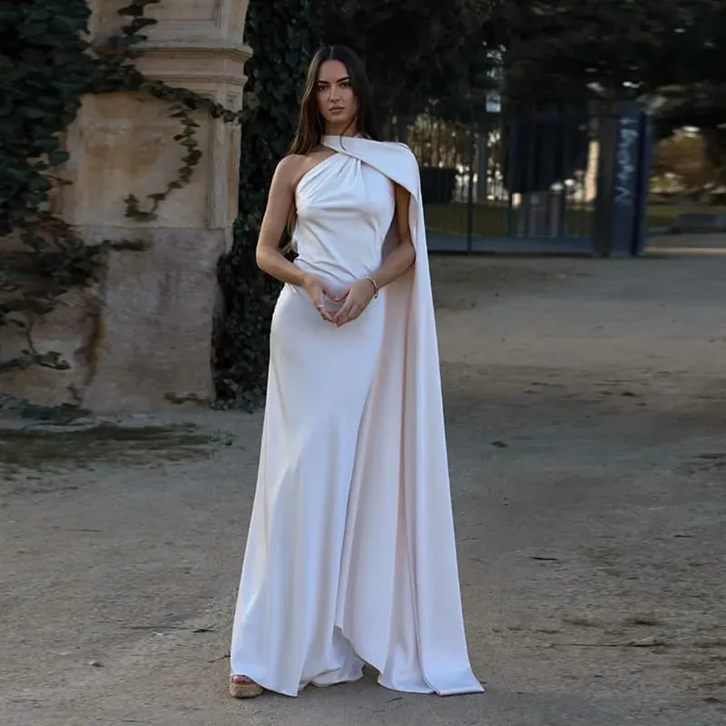 Ribbon Hanging Neck Long Dresses Slanted Shoulder Lace Up Backless Silky Satin Temperament Slim Fit Halter Woman Fishtail Dress