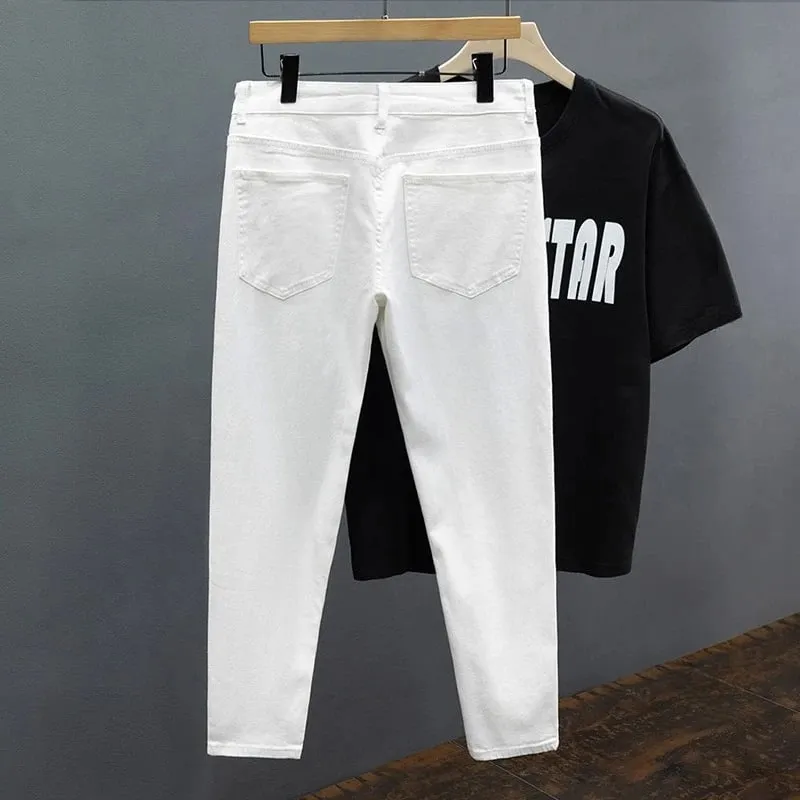 Men's Jeans Spring Summer Thin Slim Fit Elastic Cotton Soft Straight Denim Ankle Length Pants Korean Youth Fashion Trousers — image 6