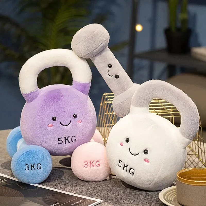 20/23cm Cute Kettle-bell Dumbbell Plush Pillow Stuffed Smiling Face Fitness Sports Equipment Plushie Home Decor Men Gift