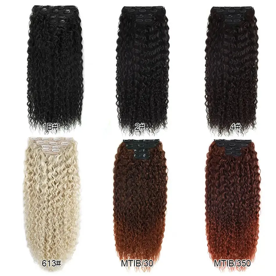 Synthetic Kinky Curly Clip-in Hair Extensions Super Long Water Wave Clip In Hair 160grams 4 Pcs Full Head Hair Pieces — image 3