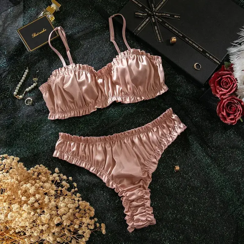 Minimalist Ruching Lingerie Set Sexy Solid Color Bra Panty Comfortable Daily Wear Women's Underwear INS Style Elegant Bra Set — image 10