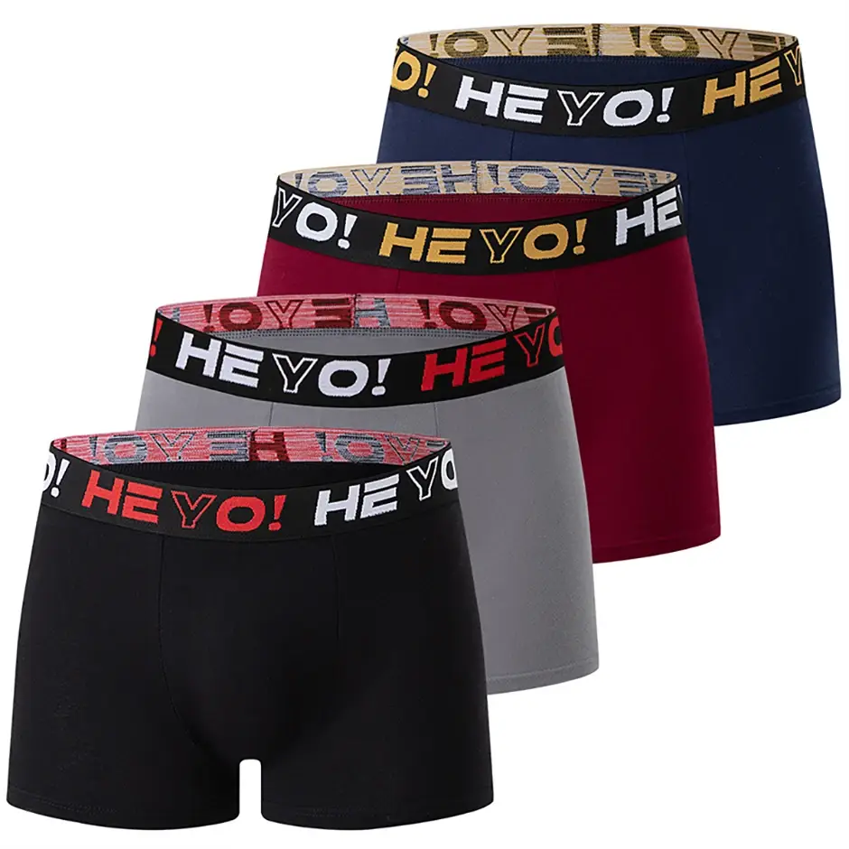 4-Piece Set of Men's Solid Color Cotton Underwear, Casual and Versatile, Elastic Waist, Comfortable Four Corner Plus Size Shorts