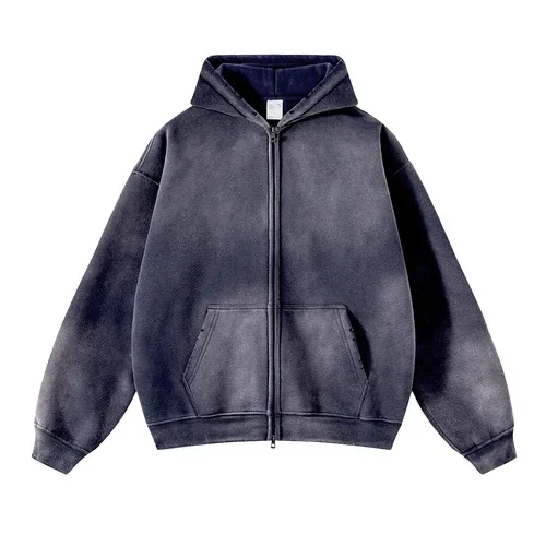 Zip Up hoodies herr Tie Dye Washed Double Oversize Cardigan Sweatshirt Lös Plush Plysch Gradient Man Huvtröjor Vinter