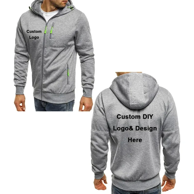 Veste zippée à capuche pour homme avec poches logo personnalisé texte image sport décontracté streetwear cardigan en laine pour homme mode