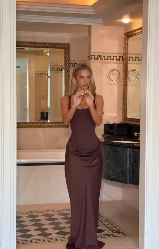 Vestido Sexy plisado liso con tirantes para mujer, cuello cuadrado, sin mangas, con hombros descubiertos, ceñido en la cintura, vestidos ajustados, vestidos de fiesta de noche para mujer