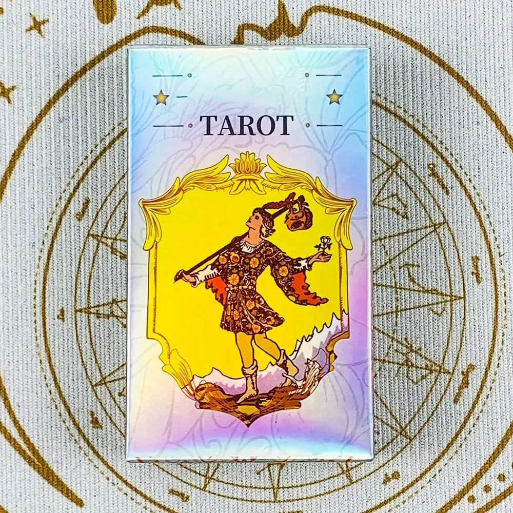 Holographic Rainbow Classic Tarot Deck 78Pcs Iridescent Tarot Cards With Guidebook Divination Oracle Card For Beginners