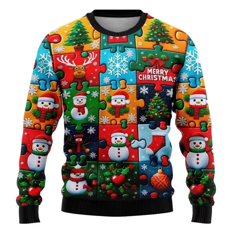 Moda 2026 feio camisola de natal engraçado natal gráfico moletom papai noel cosplay pullovers menino crewneck poliéster agasalho