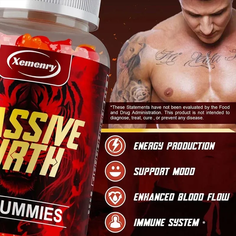 Massive Girth Gummies for Men - Men's Vitality Enhancer Increase Size and Stamina Boost Strength and Confidence Vegan
