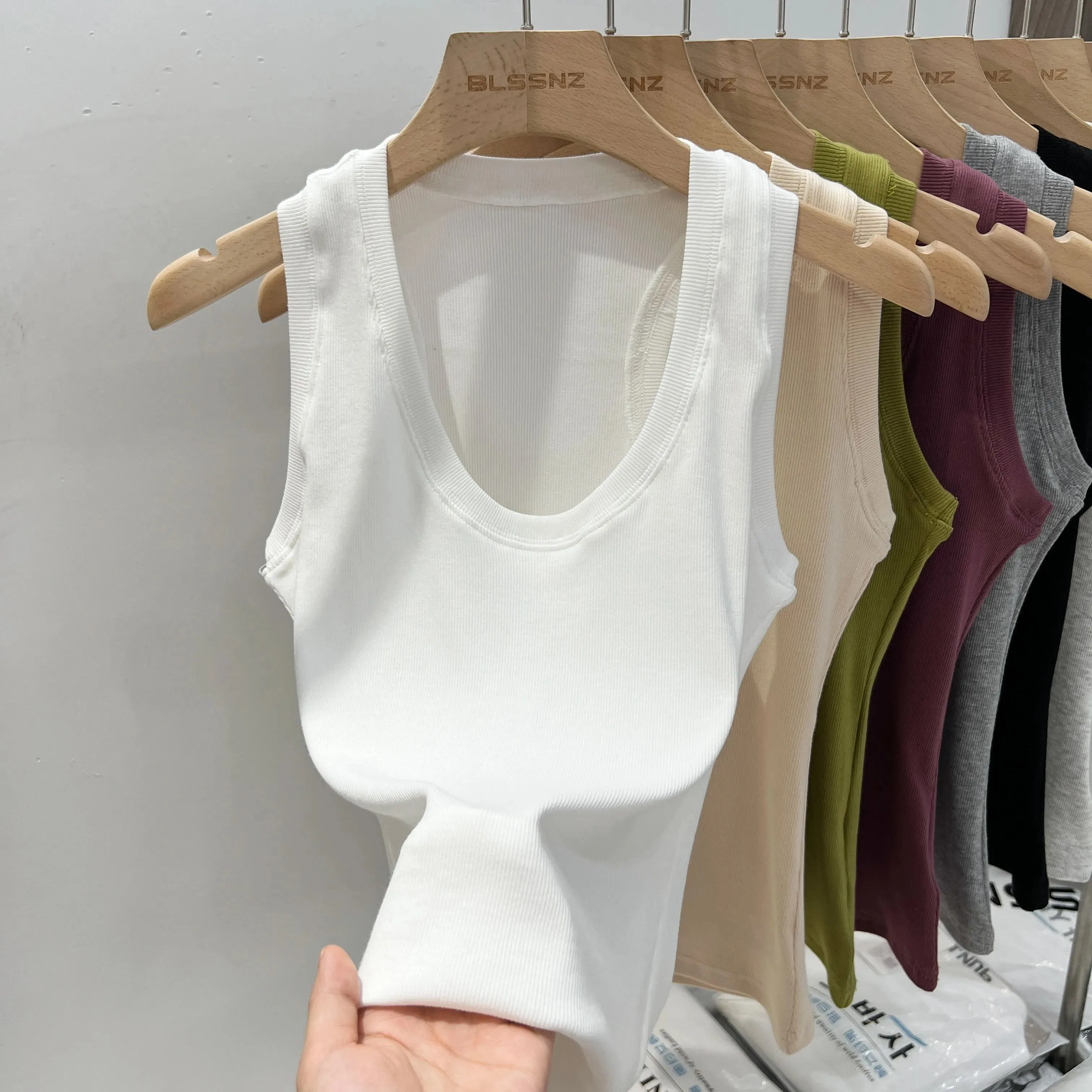 2026 Summer Basic Elastic Tank Top Women Solid Low Round Neck Ribbed Camisole Korean Style Versatile Slim Tanks & Camis