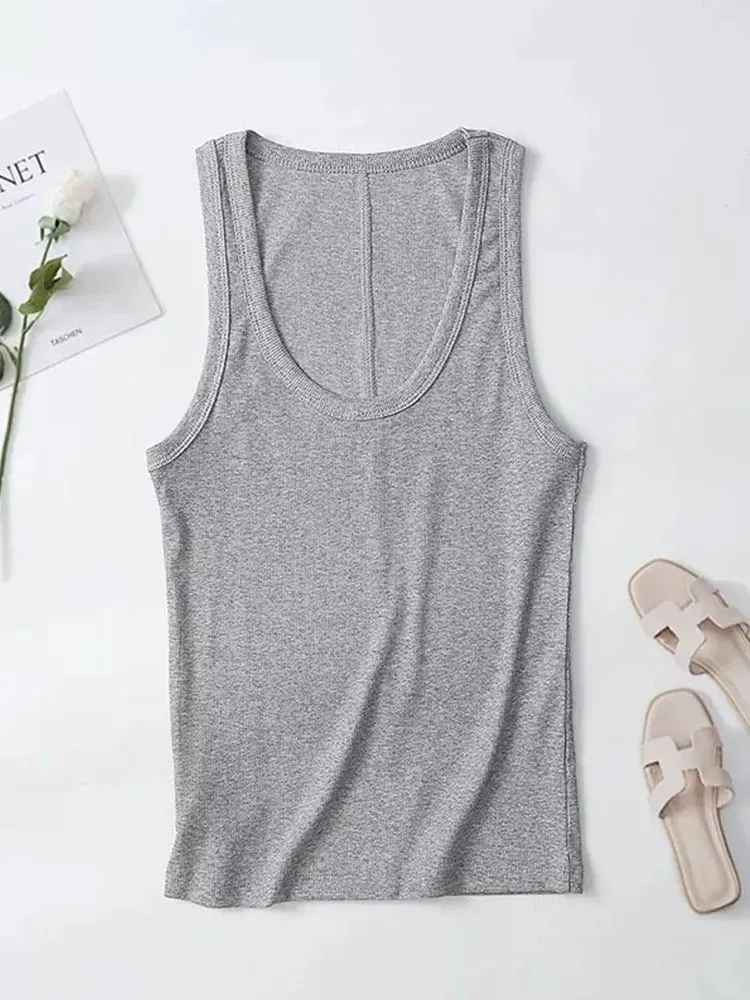 2025 Spring/Summer New Product Women's Slim Fit Solid Color Suspended Ribbed Tank Top Spicy Girl Style T-shirt